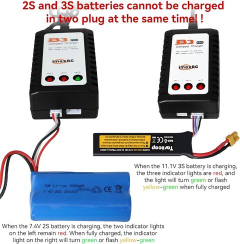 B3 Lipo Battery Charger - 2S 3S RC Balance Chargers AC 7.4-11.1V 10W with XH3P XH4P Plug for RC Car Batteries Drone Boat Airplane Truck Quadcopter Airsoft SCX24 SCX10 in Saudi Arabia