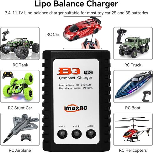 B3 Lipo Battery Charger - 2S 3S RC Balance Chargers AC 7.4-11.1V 10W with XH3P XH4P Plug for RC Car Batteries Drone Boat Airplane Truck Quadcopter Airsoft SCX24 SCX10 in Saudi Arabia