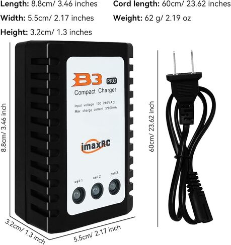B3 Lipo Battery Charger - 2S 3S RC Balance Chargers AC 7.4-11.1V 10W with XH3P XH4P Plug for RC Car Batteries Drone Boat Airplane Truck Quadcopter Airsoft SCX24 SCX10 in Saudi Arabia