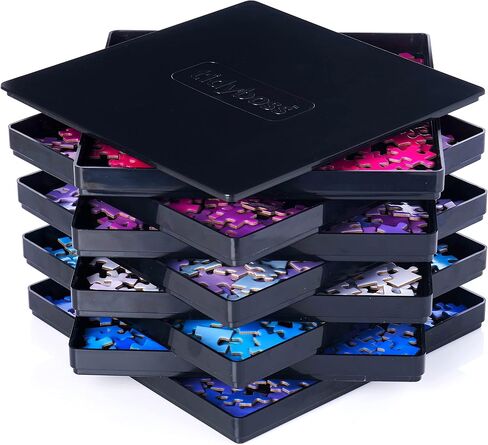 Tidyboss 8 Puzzle Sorting Trays with Lid 10" x 10" - Portable Jigsaw Puzzle Accessories White Background Makes Pieces Stand Out Sort Patterns, Shapes and Colors | for Puzzles Up to 1500-2000 Pieces in Kuwait