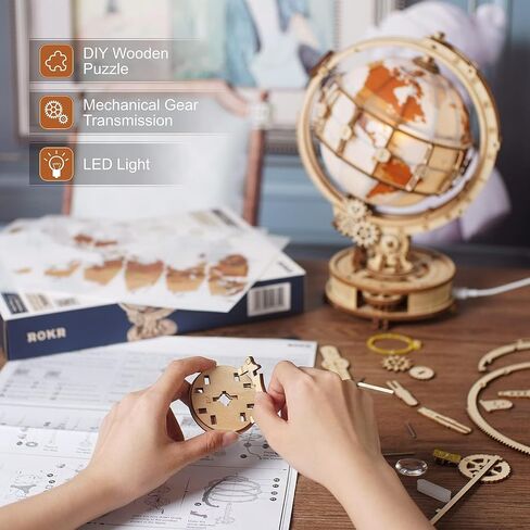 روكر مجموعة احجيات خشبية مضيئة ثلاثية الابعاد بتصميم كرة ارضية مناسبة للبالغين لتحفيز العقل وهدايا عيد الميلاد in Kuwait
