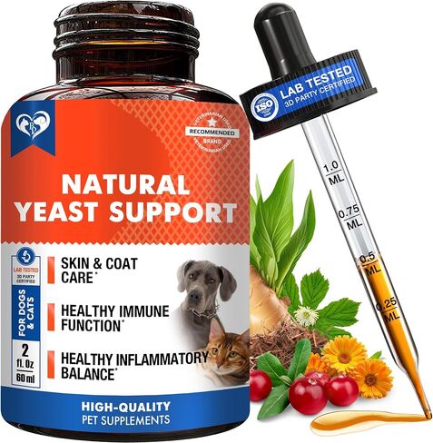 Natural Cats & Dogs Yeast Infection Anti Itch Treatment - Itchy Ears, Skin & Allergy Symptoms Relief - Reduces Inflammation & Relieves Irritation - Herbal Medicine Supplement Drops in Kuwait