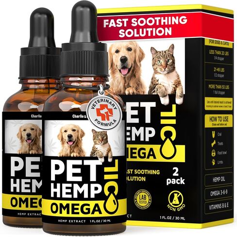 Hemp & Salmon Oil for Dogs, Cats - Pet Skin & Coat Allergy Relief Drops in Kuwait