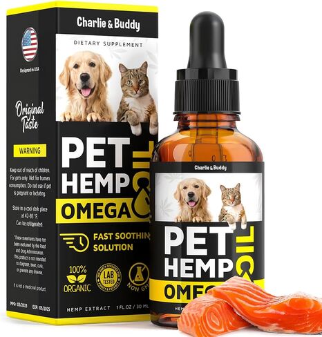 Hemp & Salmon Oil for Dogs, Cats - Pet Skin & Coat Allergy Relief Drops in Kuwait