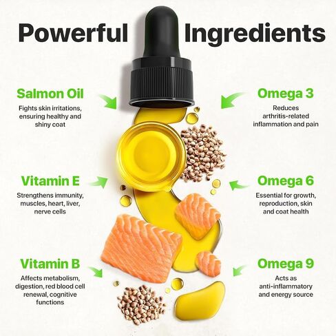 Hemp & Salmon Oil for Dogs, Cats - Pet Skin & Coat Allergy Relief Drops in Kuwait