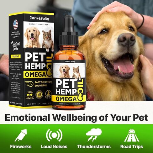 Hemp & Salmon Oil for Dogs, Cats - Pet Skin & Coat Allergy Relief Drops in Kuwait