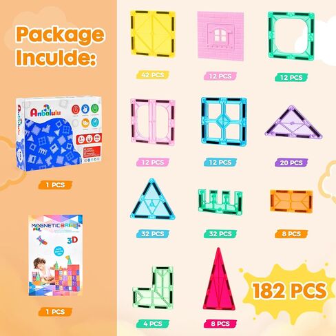 Anbalulu 182PCS Magnetic Tiles, Large Castle Building Blocks for Kids in Kuwait