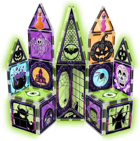 CreateOn Crayola Halloween Glow Magnetic Haunted House Tiles Set, Building Set for Kids, STEM Toys for Boys and Girls Ages 3 and Up, 28-Piece Set in Saudi Arabia