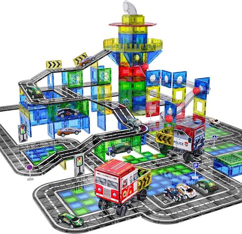 Magnetic Tiles Road Set with Pullback Car for Kids Ages 4-8 Boys Stem Toys in Saudi Arabia
