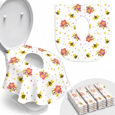 20 Extra Large Toilet Seat Covers Disposable for Kids & Adults-Toilet Covers Disposable for travel-Toddler Toilet Seat Cover Liners for Potty Training-Individually Wrapped-Waterproof (Bees) in Kuwait