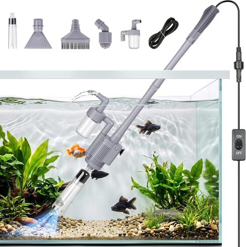 Electric Aquarium Vacuum Gravel Cleaner 5-in-1 Fish Tank Cleaning Kit 28W Automatic Gravel Vacuum for Aquarium 10-100 Gal with Strong Suction,Telescopic Tube,Water Change Pump and Filtration(Gray) in Saudi Arabia
