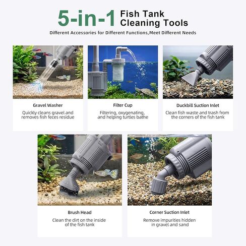 Electric Aquarium Vacuum Gravel Cleaner 5-in-1 Fish Tank Cleaning Kit 28W Automatic Gravel Vacuum for Aquarium 10-100 Gal with Strong Suction,Telescopic Tube,Water Change Pump and Filtration(Gray) in Saudi Arabia