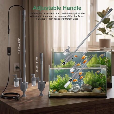 Electric Aquarium Vacuum Gravel Cleaner 5-in-1 Fish Tank Cleaning Kit 28W Automatic Gravel Vacuum for Aquarium 10-100 Gal with Strong Suction,Telescopic Tube,Water Change Pump and Filtration(Gray) in Saudi Arabia