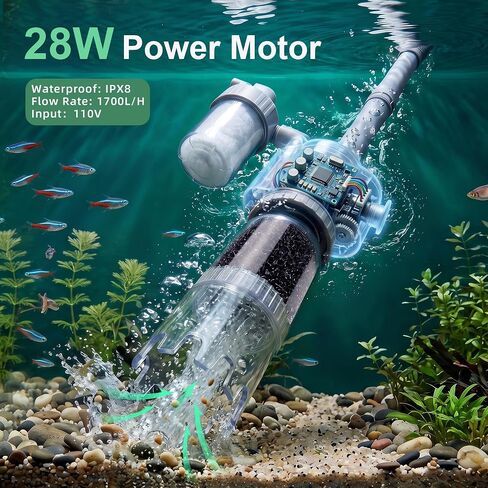 Electric Aquarium Vacuum Gravel Cleaner 5-in-1 Fish Tank Cleaning Kit 28W Automatic Gravel Vacuum for Aquarium 10-100 Gal with Strong Suction,Telescopic Tube,Water Change Pump and Filtration(Gray) in Saudi Arabia