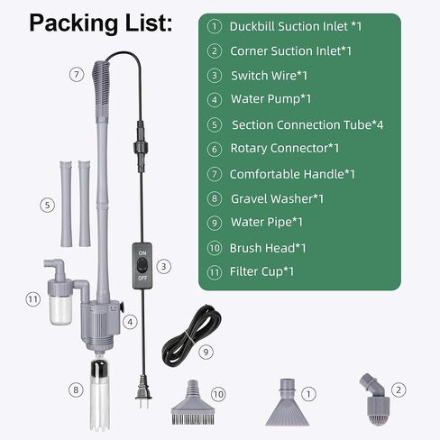 Electric Aquarium Vacuum Gravel Cleaner 5-in-1 Fish Tank Cleaning Kit 28W Automatic Gravel Vacuum for Aquarium 10-100 Gal with Strong Suction,Telescopic Tube,Water Change Pump and Filtration(Gray) in Saudi Arabia