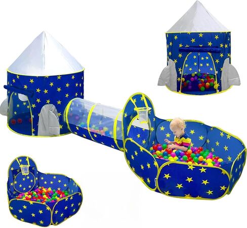 PigPigPen 3pc خيمة لعب للأطفال للأولاد مع حفرة الكرة، نفق الزحف، خيام الأميرة للأطفال الصغار، ألعاب مسرح عالم الطفل الفضاء، بيت اللعب الداخلي والخارجي للأولاد، هدايا مثالية للأطفال in Kuwait