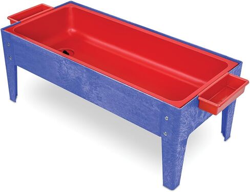 Constructive Playthings Indoor/Outdoor Sand and Water Activity Table for Kids Ages 1-3, Portable Classroom Play Table with Dry-Erase Top and 2 Side Trays, Blue/Red in Kuwait