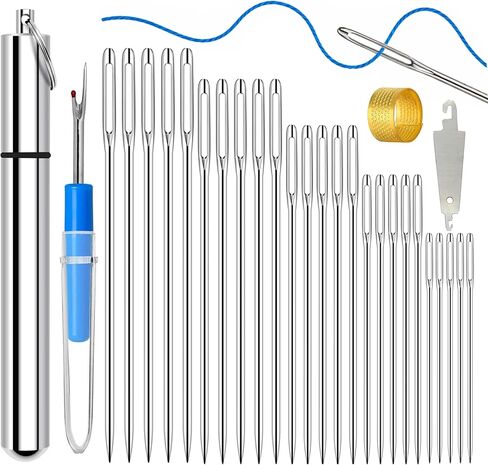 Sewing Needles, Embroidery Needles with Large Eye, 25 Pcs Hand Sewing Needle Set, Nickel-Plated High Carbon Steel with Aluminum Tube for Mending, Cross Stitch, Quilting & Crafts in Kuwait