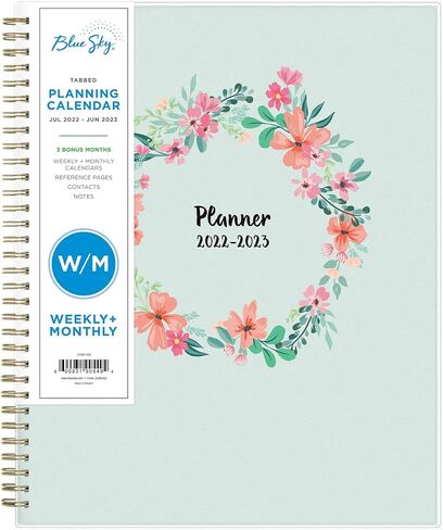 Blue Sky 2022-2023 Academic Year Weekly & Monthly Planner, 8.5" x 11", Frosted Flexible Cover, Wirebound, Laurel (131947-A23) in Saudi Arabia