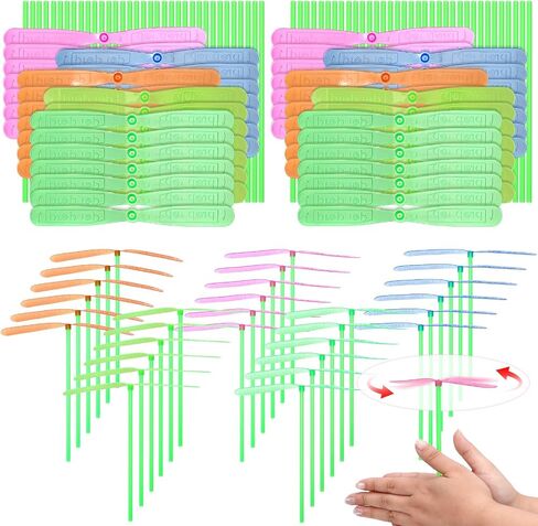 200 PCS Hand Helicopter Set, 100 Propeller + 100 Rod, Flying Helicopter Toy, Bamboo Dragonfly Hand Rub Plastic Propeller for Gifts, Outdoor Activity, Birthday, Party Supplies (Solid Color) in Kuwait