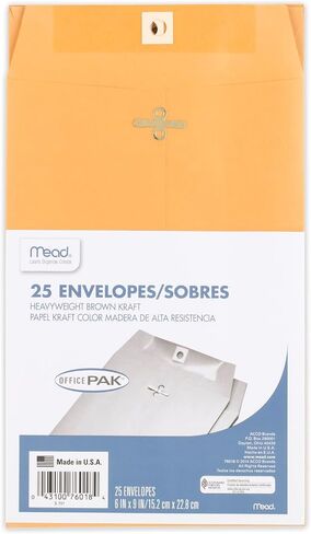 مظاريف بريدية بحجم Letter من Mead، مشبك إغلاق، ورق متعدد الأغراض بوزن 24 رطلاً، 9 × 12 بوصة، مادة كرافت بنية، 20/حزمة (76020) in Kuwait