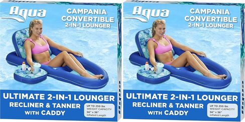 Aqua Campania Ultimate 2-in-1 Pool Float Lounge – Extra Large – Inflatable Pool Floats for Adults with Adjustable Backrest & Cupholder Caddy – Royal/Lime Hibiscus in Kuwait