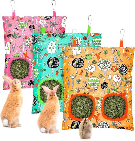 UPINS 3Pack Guinea Pig Hay Feeder Bag,Bunny Rabbit Cage Bag Hanging Holder in Kuwait