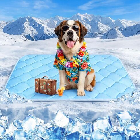 Dog Cooling Mat for Large Dogs, Long-Lasting Cool Pad for Dogs Outdoor & Indoor Use with Ice Silk Fabric & Waterproof Cover, Cooling Pet Bed 36" x 26", Non-Slip Washable Pet Blanket (Cryo Ice Blue) in Kuwait
