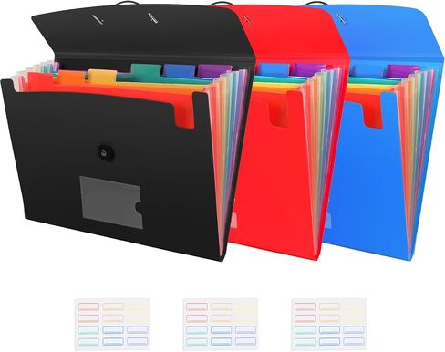 7-Pocket Expanding File 3pcs, Plastic Expandable File Folder - Black&Blue&Red in Saudi Arabia