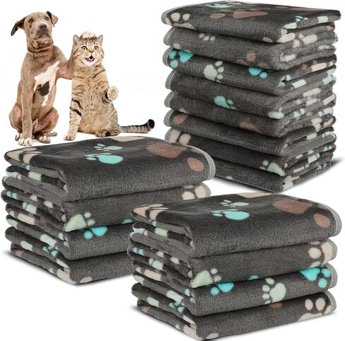 12 Pcs Small Dog Blanket Fleece Puppy Blankets Washable Pet Blankets for Cats Soft Flannel Paw Printed Throw for Guinea Pig Indoor Kittens Doggie (23 X 16 Inch, White, Dark Gray, Pink, Camel) in Saudi Arabia