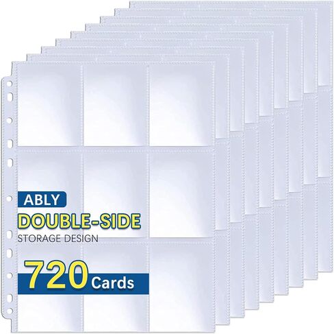 900 Pockets Baseball Card Sleeves, ABLY Double Side 9-Pocket Trading Card Binder Sleeves Page Protectors Sheet for Skylanders, Pokemon, Top Trumps for 3 Ring Binder(50 Pages) in Kuwait