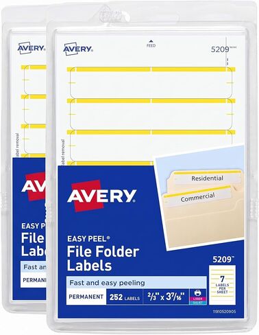 ملصقات Avery المطبوعة أو الملفوفة للورق طابعات الليزر ونفاث للحبر، 1/3 قطع، أصفر، عبوة من 252 (5209) in Kuwait