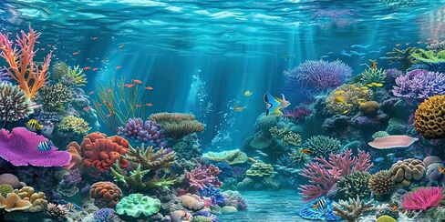 iTapnoom Ocean Floor Aquarium Background, Underwater Tropical Fish Coral Reef Aquatic Nature Plant Fish Tank Backdrop Decor, Polyester Fabric with 6 EVA Double-Sided Tapes 48x24 inches/120x60cm in Saudi Arabia