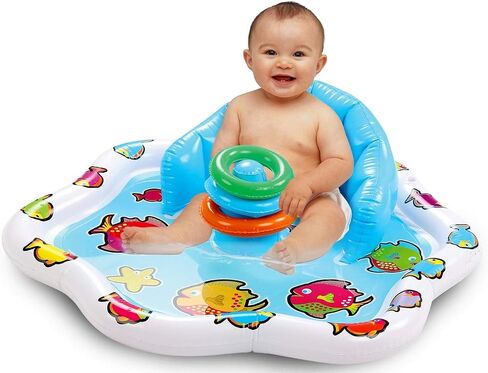 Baby Splash Pad with Inflatable Backrest and Stackable Ring Toys – Sensory Water Play Mat for Infants and Toddlers – Summer Outdoor Fun in Kuwait