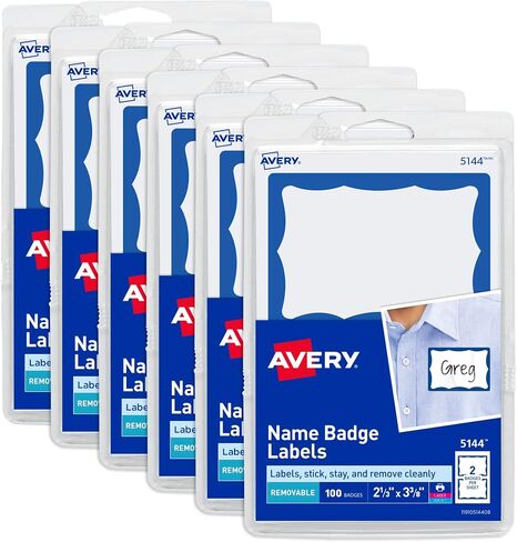 Avery Name Tags, White with Blue Border, Packs of 100, 6 Packs, 600 Removable Name Badges Total (44144) in Kuwait