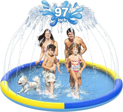 CACSPS 75" Non-Slip Splash Pad for Kids and Dog, Thicken Sprinkler Pool Summer Outdoor Water Toys, Extra Large Backyard Wading Pool for Children Boys & Girls or Pet Dog (Blue&Yellow) in Kuwait