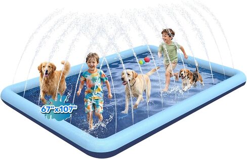 97 x 67 in Rectangle Splash Pad for Dogs & Kids, Non-Slip Sprinkler Pool, Shallow Water Play Mat for Toddlers, Outdoor Backyard Summer Toys, Teal in Kuwait