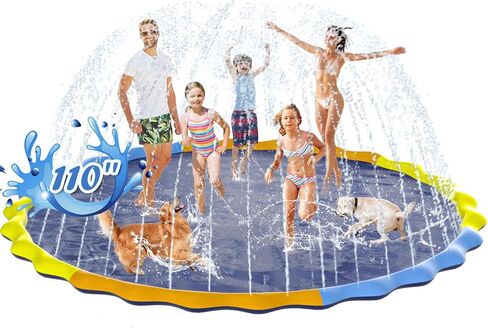 Instraella Splash Pad for Kids and Dogs, 124in Non-Slip Sprinkler Mat 0.5mm Thickened Durable and Foldable Large Pool Summer Fun Outdoor Toys for Dogs and Toddlers Age in Kuwait