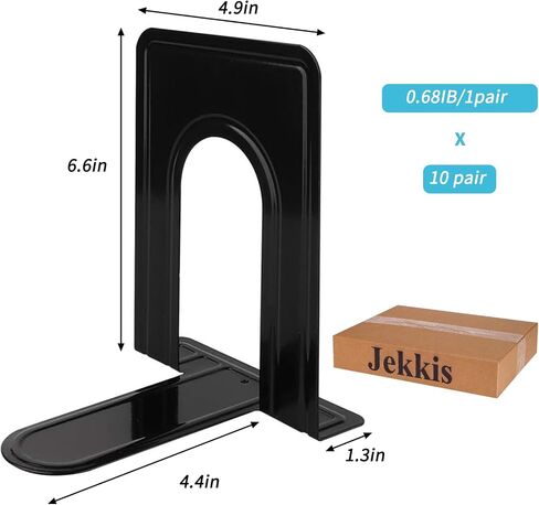 Jekkis 20pcs Book Ends Metal Bookends for Shelves, 6.6"x 5.7"x 5" Black Heavy Duty Bookends for Nonskid Bookend Supports Plain Large Bookends, Library Office Home, 10 Pair in Kuwait