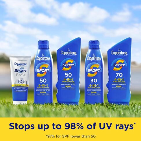Coppertone SPORT Sunscreen Spray SPF 50, Water Resistant Spray Sunscreen, Broad Spectrum SPF 50 Sunscreen, Bulk Sunscreen Pack, 5.5 Oz Spray, Pack of 3 in Kuwait