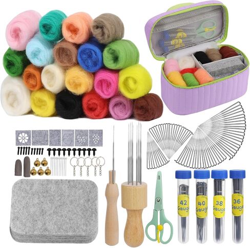 SOCNITC Needle Felting Kit, 40 Rolls Wool Roving 4 Sizes Felting Needles in Kuwait