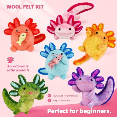 MOREJMTT Needle Felting Kit, 6 PCS Animal Needle Felting Beginner Kits, Wool Felt Needle Felting Tools Foam Pad, Craft Party Supplies for Beginners Adult(6pack Axolotl) in Saudi Arabia