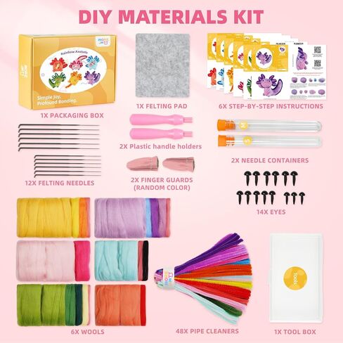 MOREJMTT Needle Felting Kit, 6 PCS Animal Needle Felting Beginner Kits, Wool Felt Needle Felting Tools Foam Pad, Craft Party Supplies for Beginners Adult(6pack Axolotl) in Saudi Arabia
