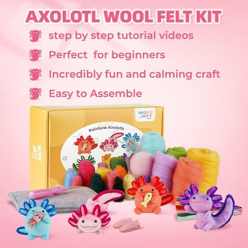 MOREJMTT Needle Felting Kit, 6 PCS Animal Needle Felting Beginner Kits, Wool Felt Needle Felting Tools Foam Pad, Craft Party Supplies for Beginners Adult(6pack Axolotl) in Saudi Arabia
