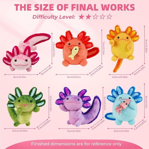 MOREJMTT Needle Felting Kit, 6 PCS Animal Needle Felting Beginner Kits, Wool Felt Needle Felting Tools Foam Pad, Craft Party Supplies for Beginners Adult(6pack Axolotl) in Saudi Arabia