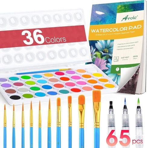 AROIC Watercolor Paint Set, 36-Color Watercolor Paint with 10 Brushes in Saudi Arabia