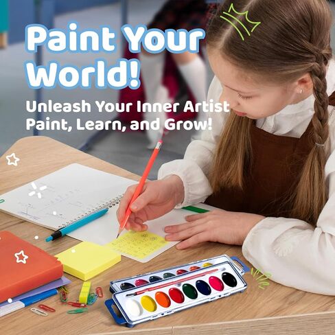 [24 PACK] Watercolor Paint Set | 8 Washable Watercolors for Kids with Brush in Kuwait