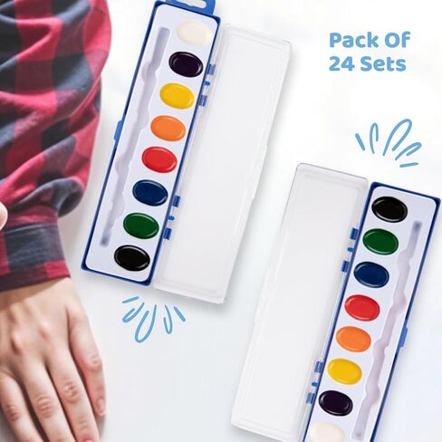 [24 PACK] Watercolor Paint Set | 8 Washable Watercolors for Kids with Brush in Kuwait
