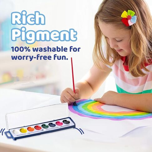 [24 PACK] Watercolor Paint Set | 8 Washable Watercolors for Kids with Brush in Kuwait