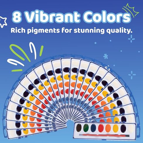 [24 PACK] Watercolor Paint Set | 8 Washable Watercolors for Kids with Brush in Kuwait
